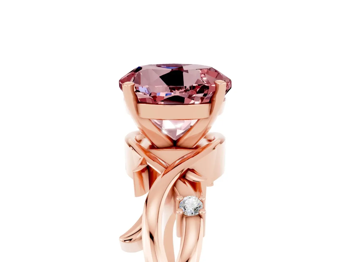 Round Cut Morganite Solitaire Ring with Twisted Band and Prong Setting Rose gold