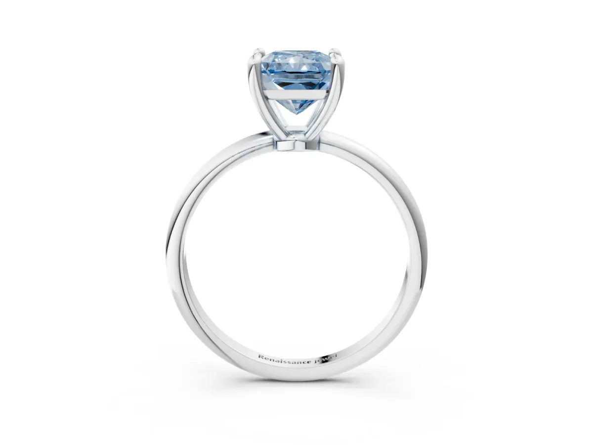 Fancy Blue Radiant Cut Solitaire Diamond Ring with 4-Prong Setting on a Classic Band White gold