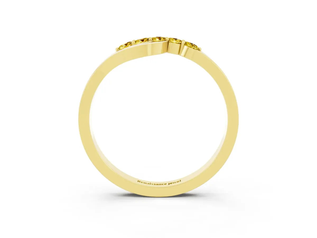 Five-Stone Round Yellow Sapphire Crossover Band with Prong Setting Yellow gold
