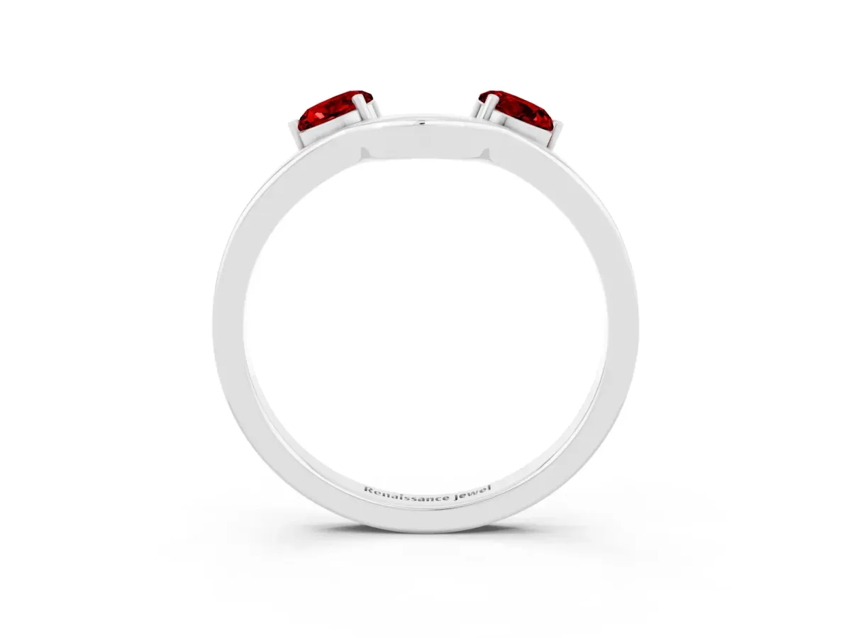 Dual Round Ruby Open Band Ring with Prong Setting Platinum