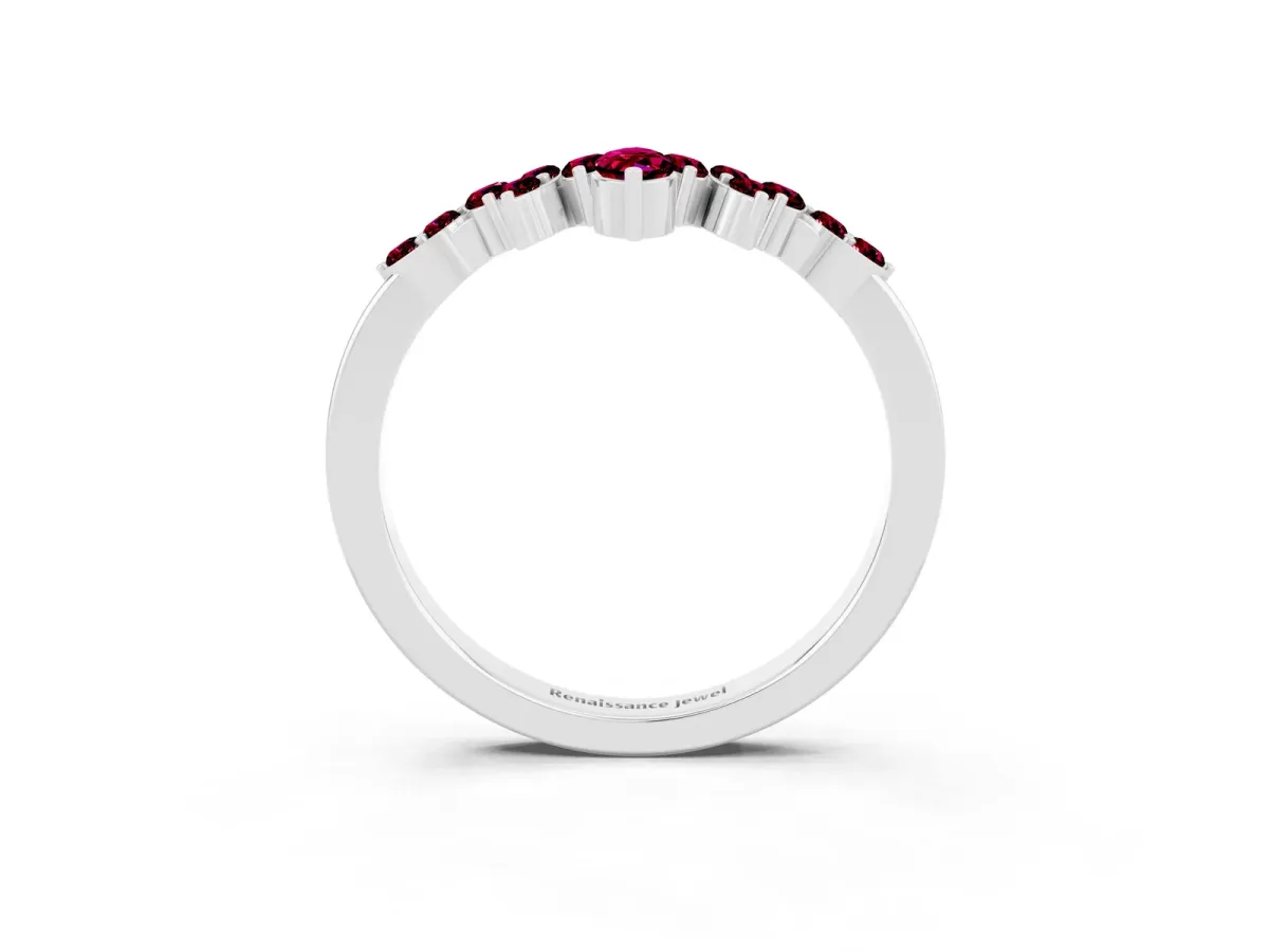 Marquise and Round Garnet Chevron Band with Prong Setting Platinum