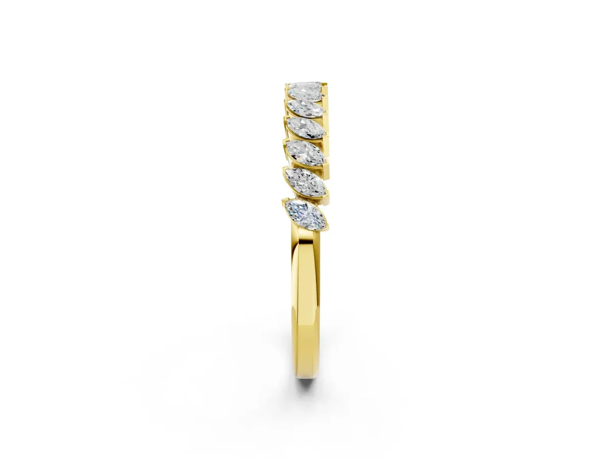 Marquise Diamond Half-Eternity Band with Shared Prong Setting Yellow gold