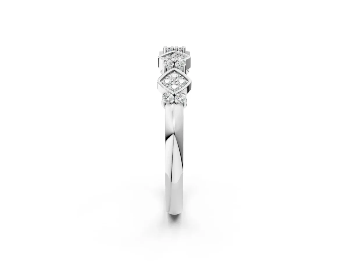 Pavé Cushion Diamond Cluster Eternity Band with Prong Setting Silver