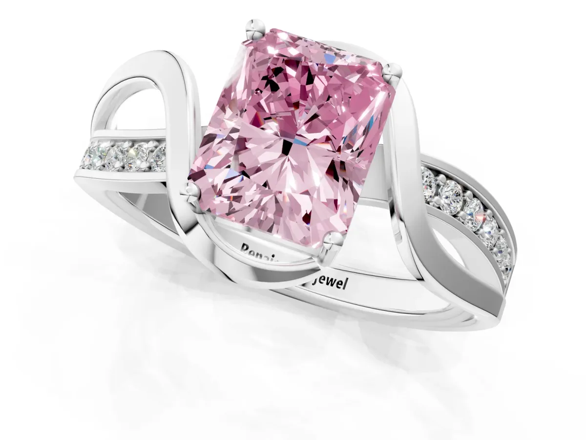 Fancy Pink Radiant Cut Solitaire Twisted Band with Prong Setting Platinum