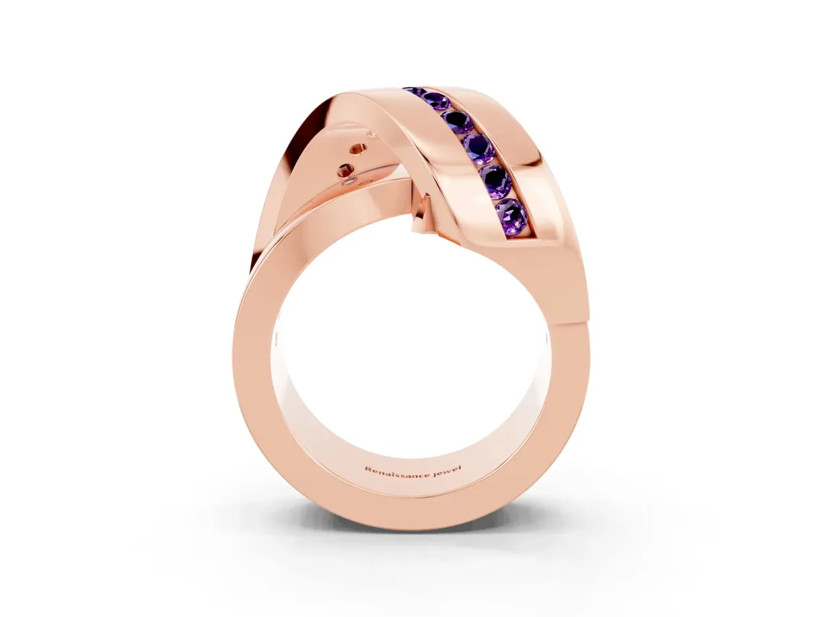 Pavé Round Amethyst Crossover Band with Channel Setting Rose gold