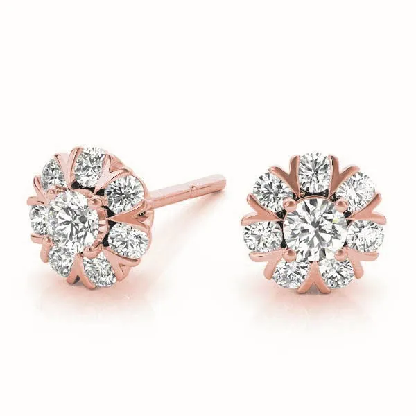 Round Cluster Diamond Stud Earrings with Prong Setting Rose gold