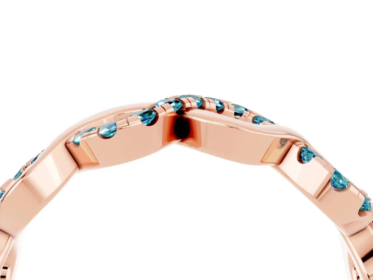 Twist Infinity Round Blue Topaz Band with Pavé Setting Rose gold