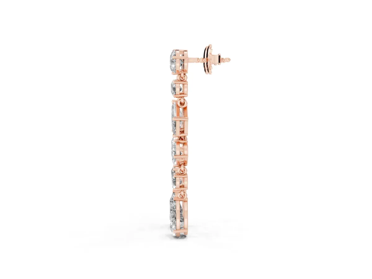Pear, Oval, Emerald and Round Diamond Waterfall Drop Earrings Rose gold
