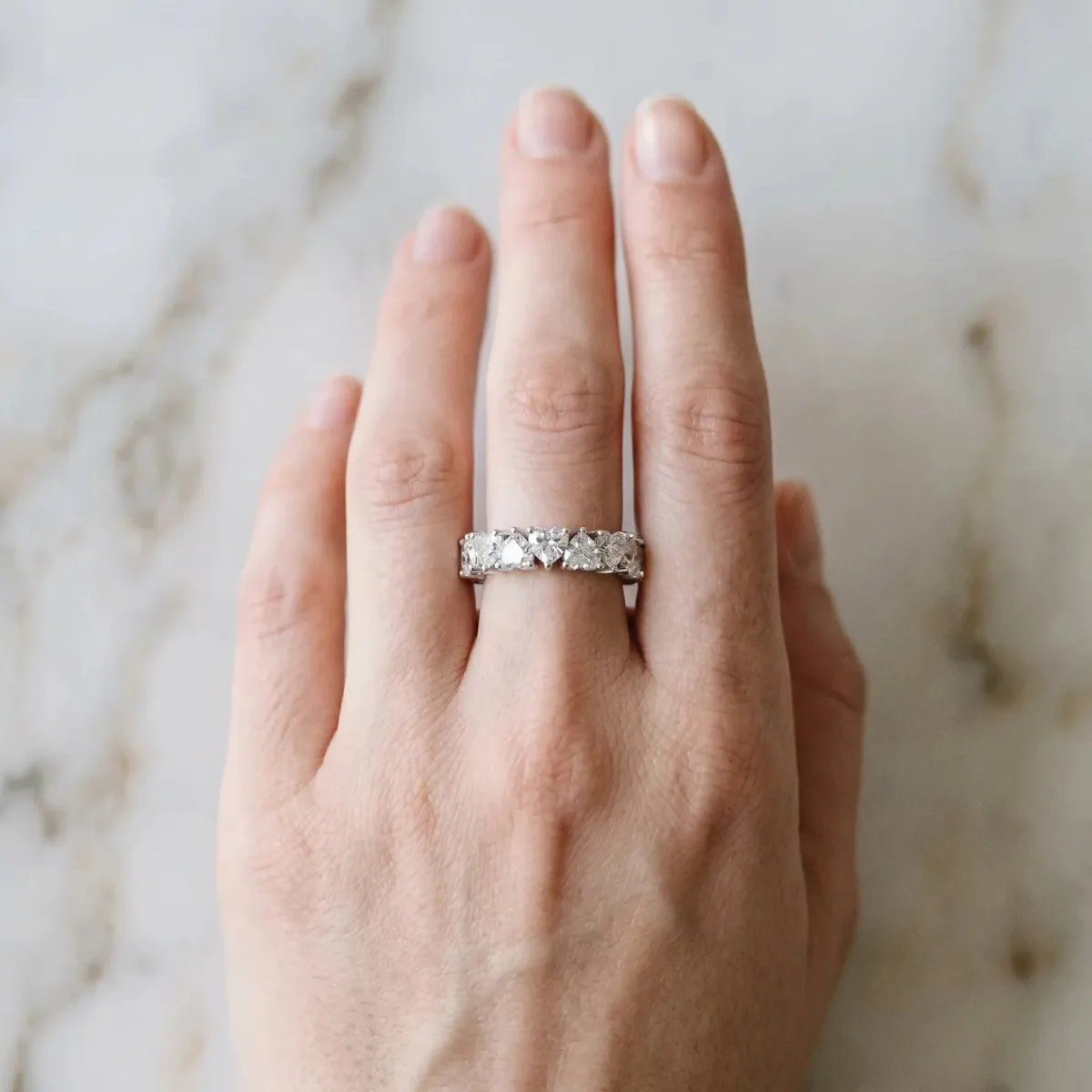 Heart Cut Eternity Band with Shared Prong Setting Silver