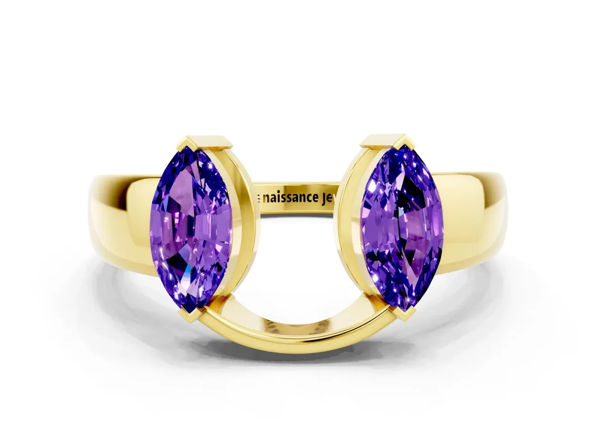 Marquise Tanzanite Open Band Ring with Tension Setting Yellow gold