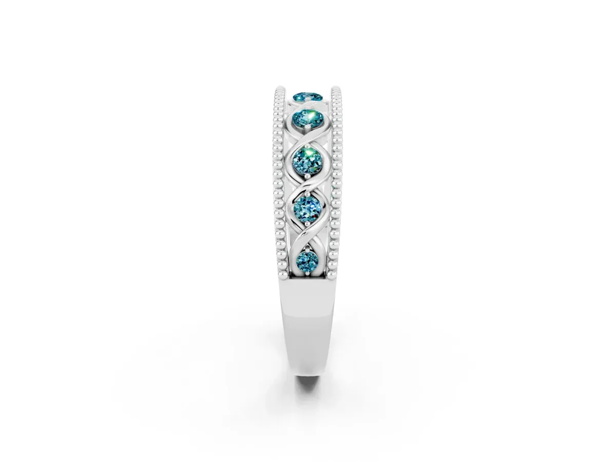 Round Blue Topaz Twist Milgrain Band with Bezel Setting Platinum