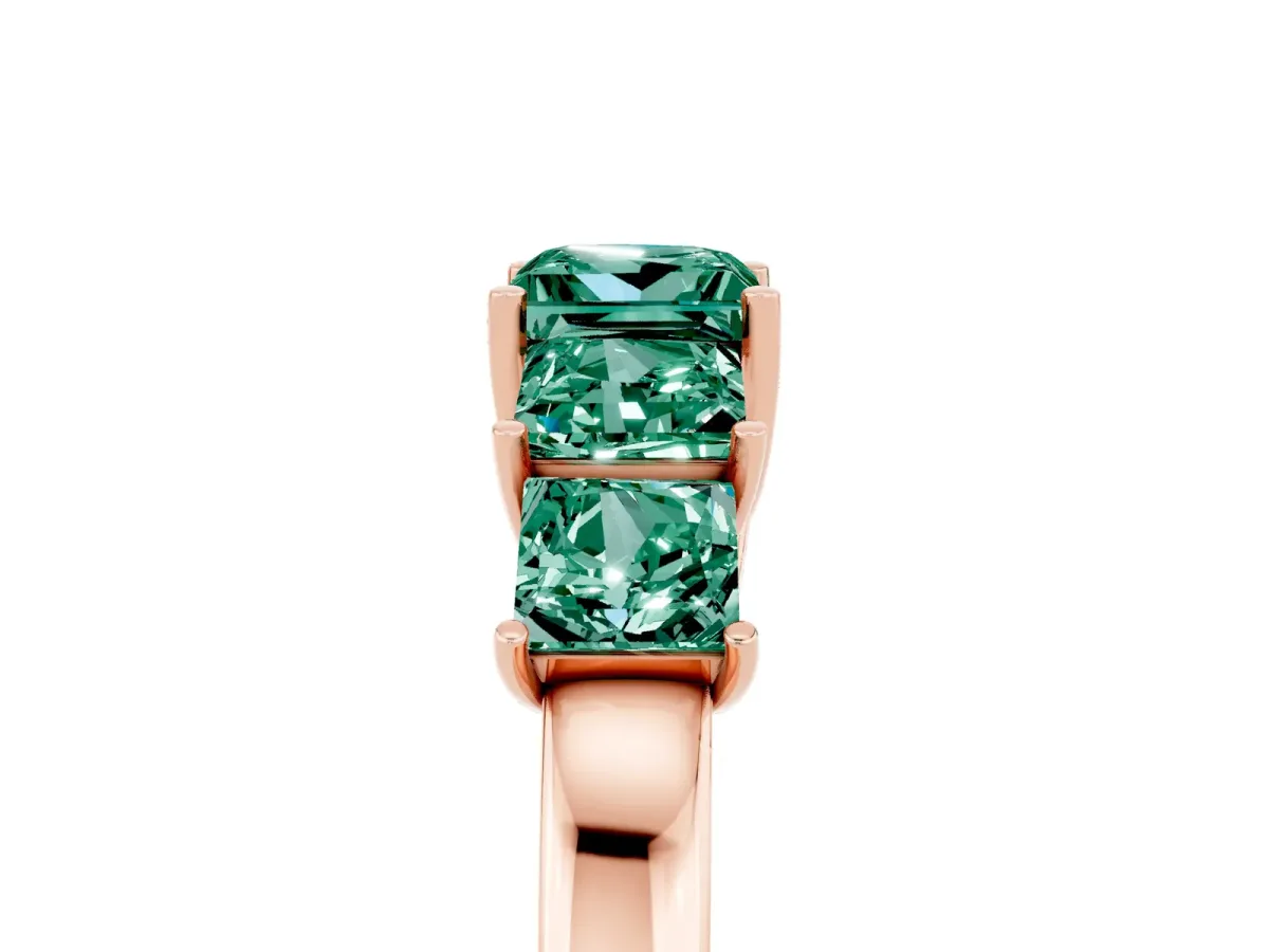 Princess Cut Five-Stone Green Sapphire Ring with Classic Prong Setting Rose gold