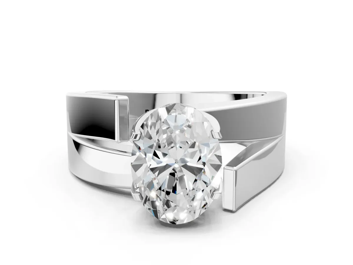 Modern Tension Set Oval Cut Diamond Solitaire Wide Band Ring Platinum