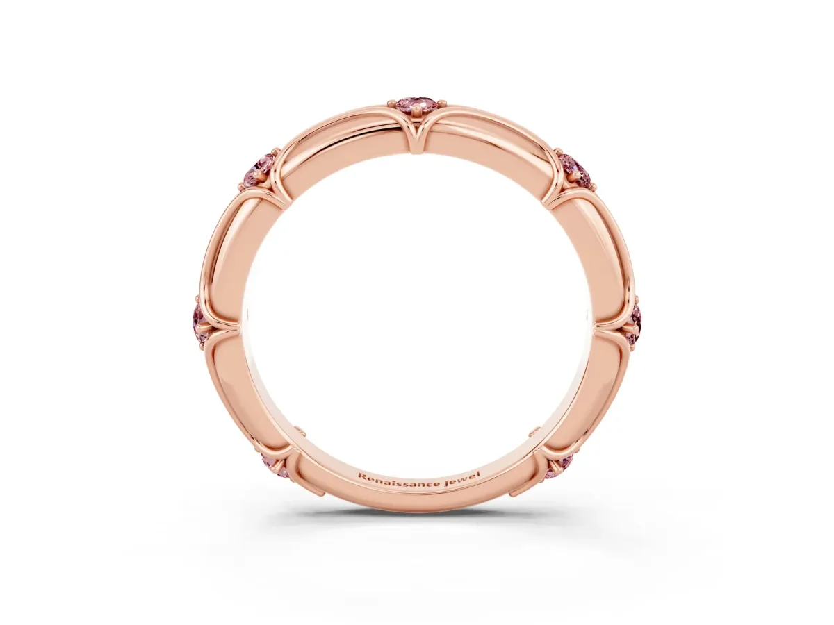 Round Morganite Prong Set Milgrain Eternity Band Rose gold