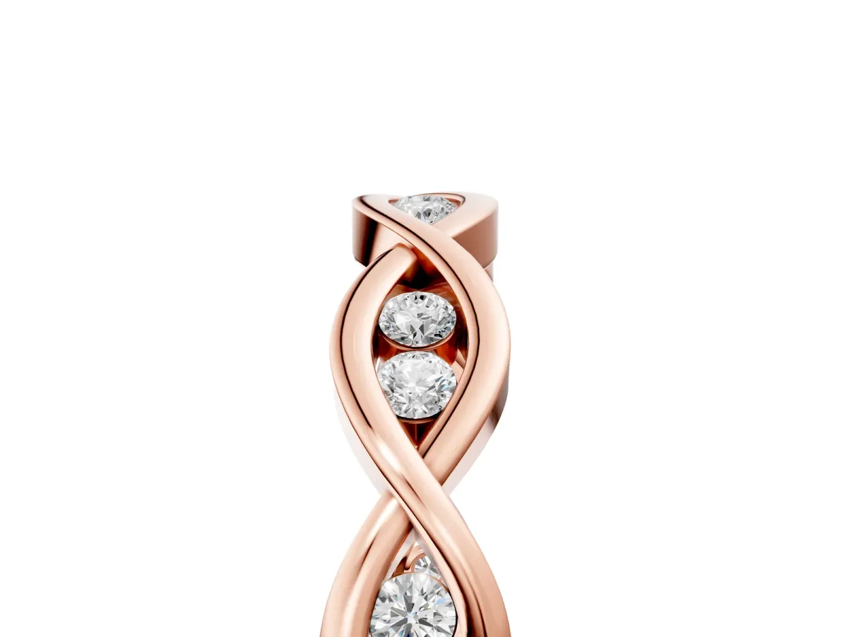 Round Diamond Twist Eternity Band with Bezel Setting Rose gold