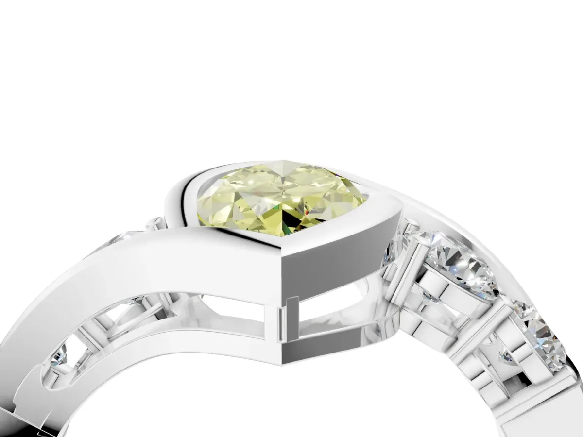 Fancy Yellow Bezel Set Marquise Cut Diamond Bypass Ring with Round Accents Silver