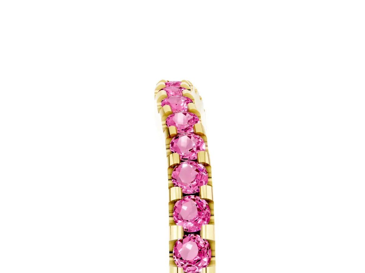 Round Pink Sapphire Pavé Curved Wedding Band Yellow gold