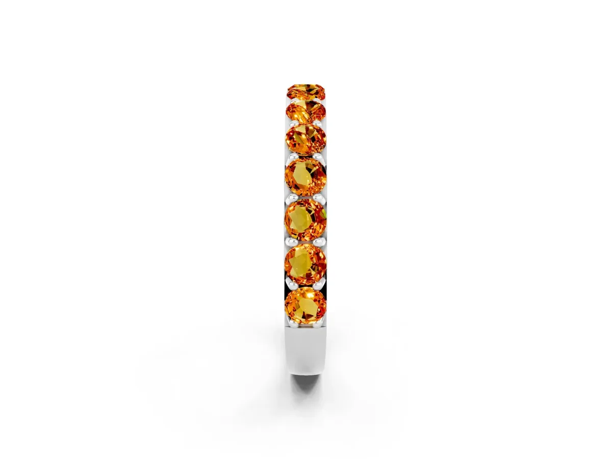 Round Citrine Half Eternity Band with Classic Prong Setting White gold