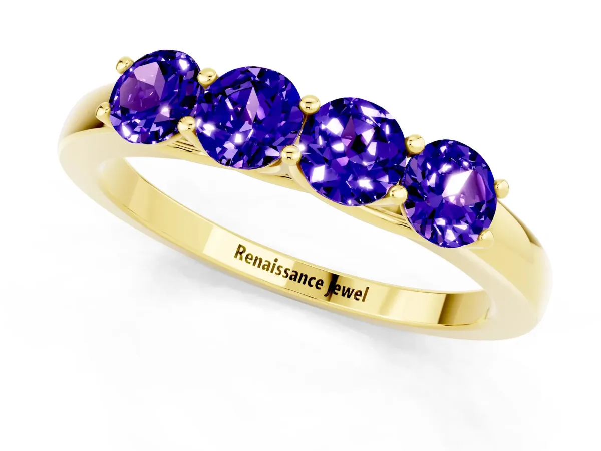 Four-Stone Round Tanzanite Prong-Set Band Yellow gold
