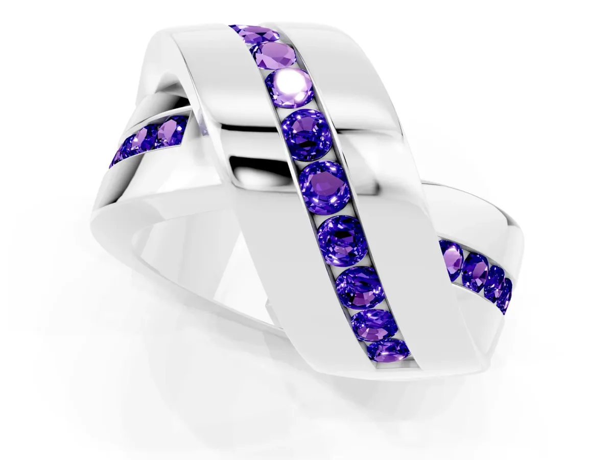 Pavé Round Tanzanite Crossover Band with Channel Setting Silver