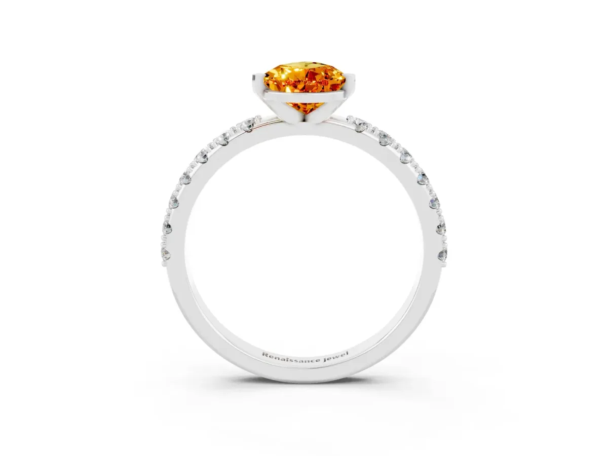 Pear Cut Citrine Solitaire Pavé Band with Four-Prong Setting White gold