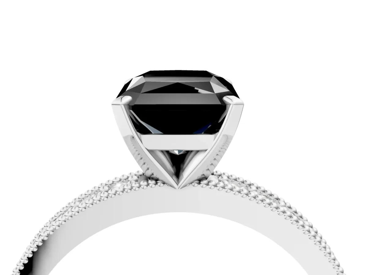 Fancy Black Radiant Cut Diamond Milgrain Pavé Engagement Ring with Four-Prong Setting Platinum