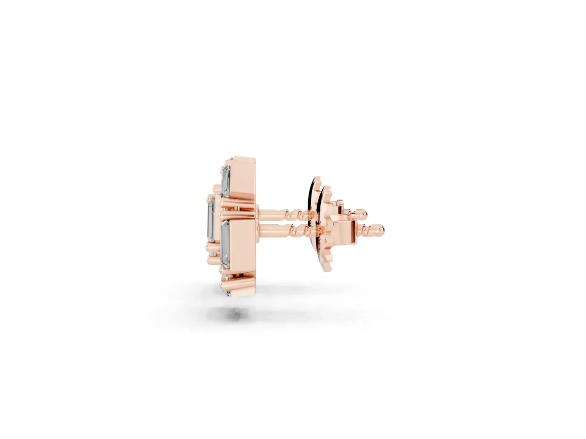 Baguette Diamond Cluster Stud Earrings Rose gold