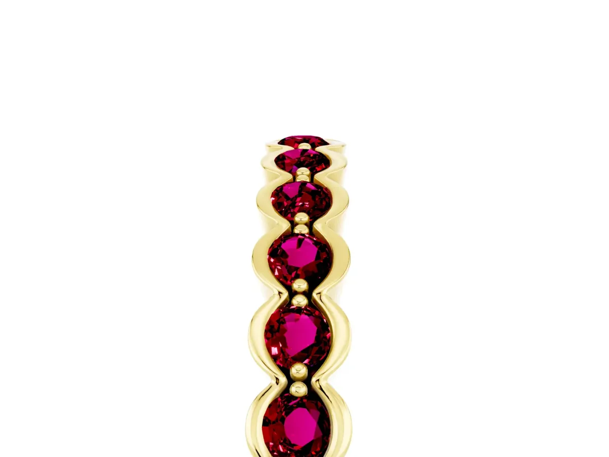 Round Garnet Bezel Set Eternity Band Yellow gold