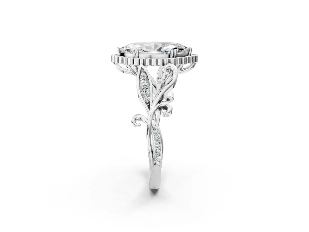Marquise Cut Diamond Halo Ring with Vintage Split Shank and Four-Prong Setting Platinum