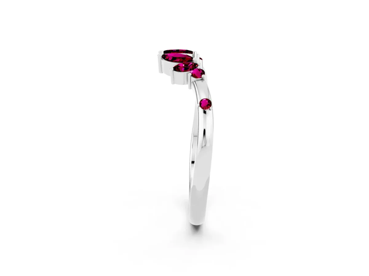 Open Marquise Cluster Garnet Band with Prong Setting White gold