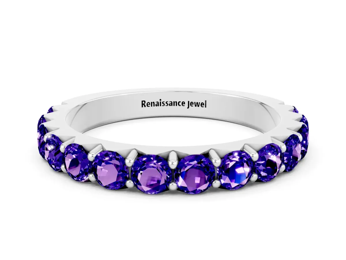 Round Tanzanite Half Eternity Band with Classic Prong Setting White gold