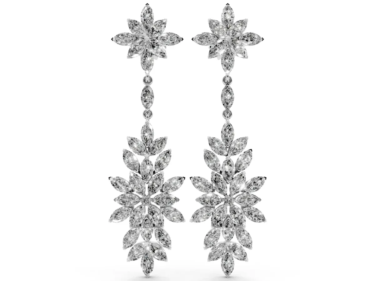 Marquise Diamond Floral Dangle Earrings White gold