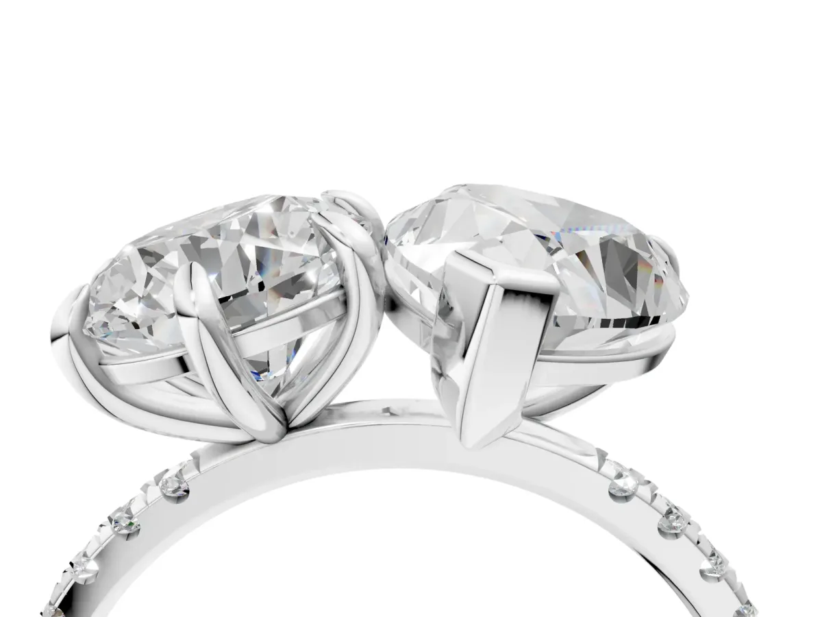 Round and Pear Toi Moi Ring with Prong Setting and Micro Pave Band Platinum