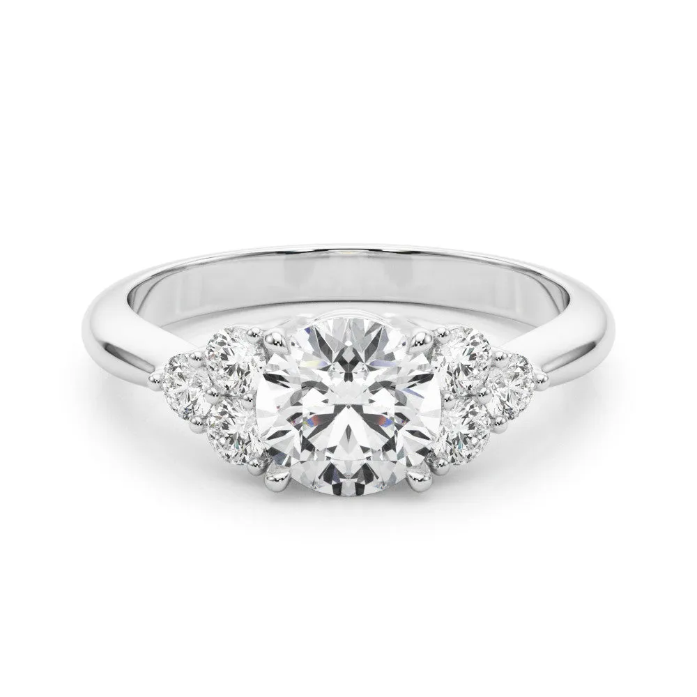 Radiant Cut Brilliant Diamond Cluster Accent Solitaire Ring with Prong Setting Platinum