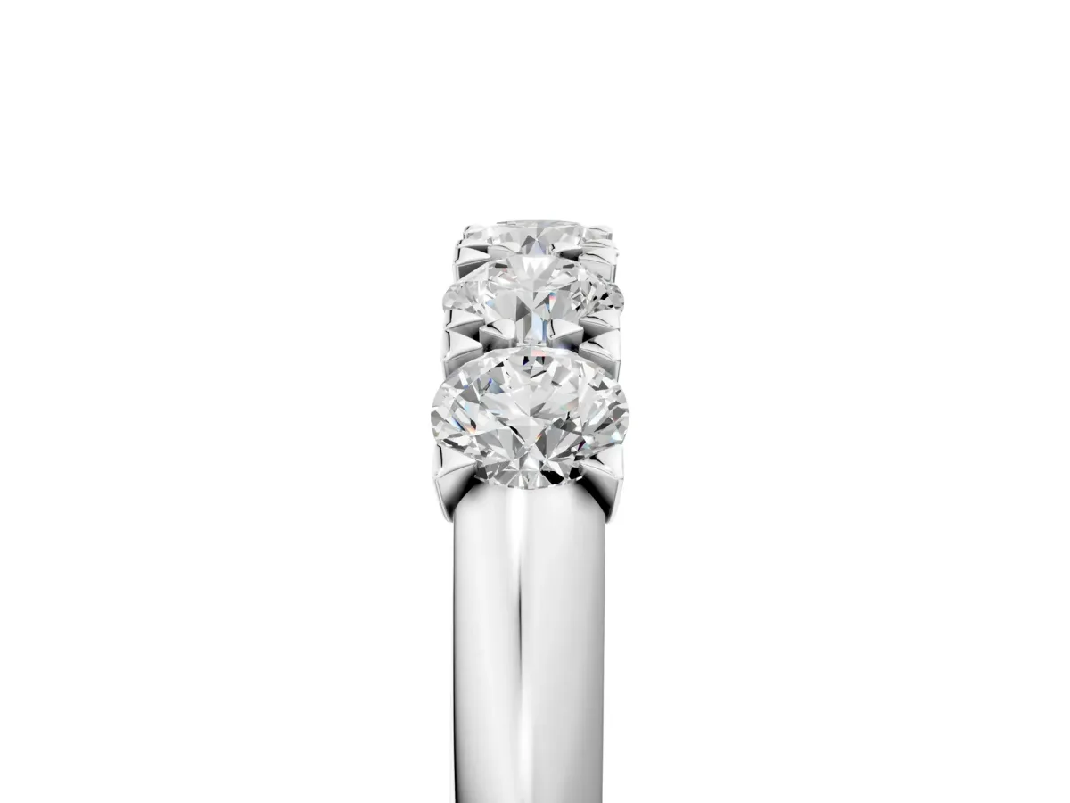 Round Diamond Channel Set Half Eternity Band with Shared Prong Setting Silver