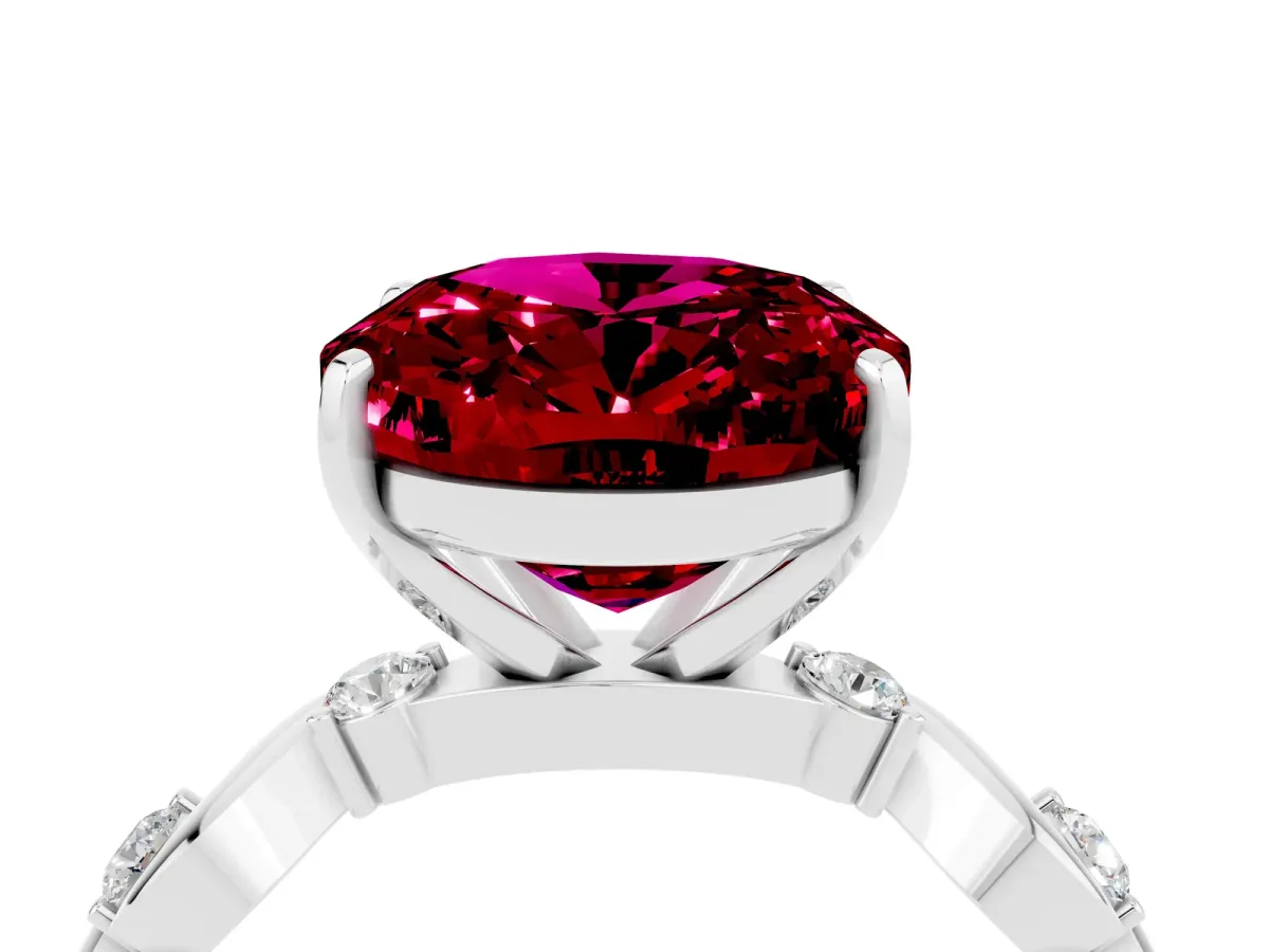 Oval Cut Garnet Solitaire Twisted Band with Round Accents and Prong Setting Silver