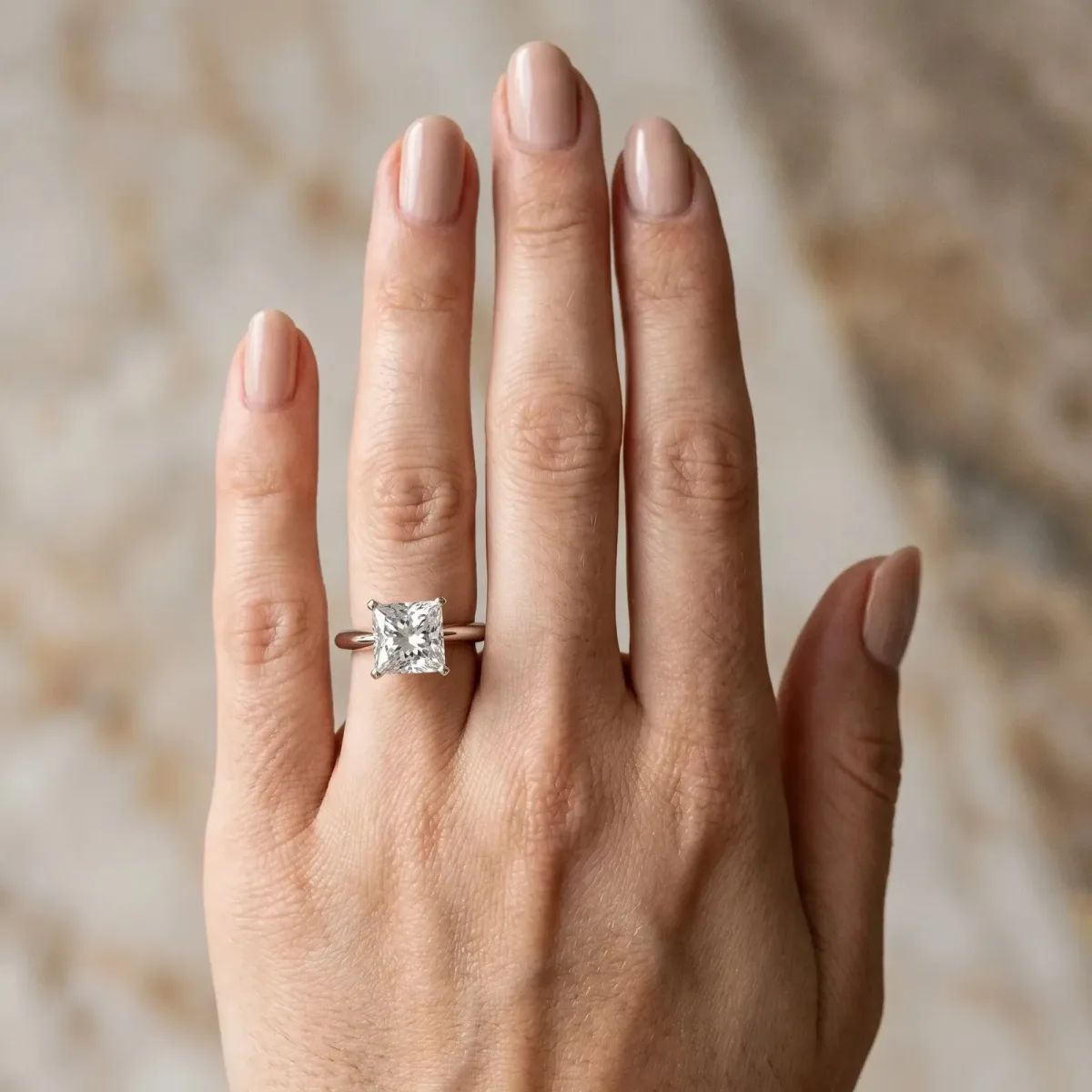 Princess Cut Diamond Solitaire Engagement Ring with Classic Band and Four-Prong Setting Silver