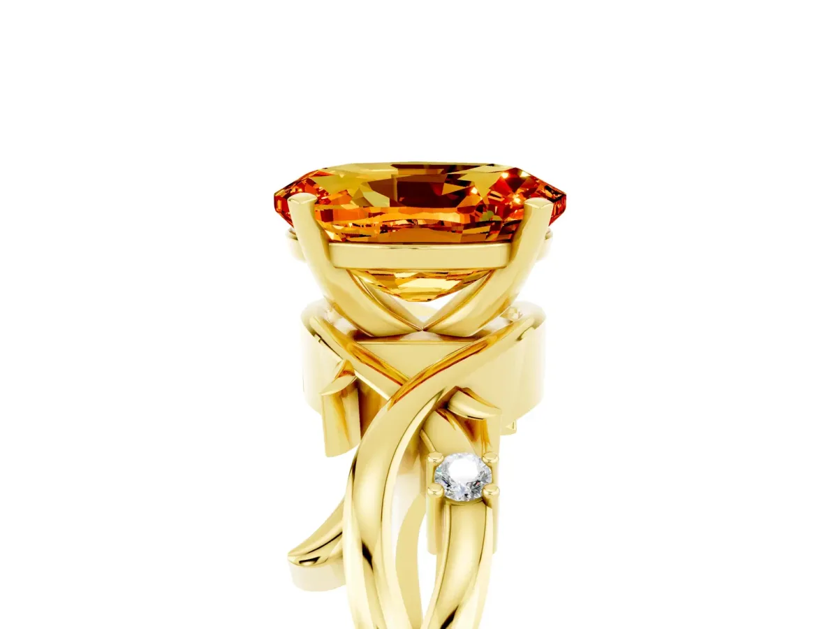 Oval Cut Citrine Solitaire Ring with Twisted Band and Prong Setting Yellow gold
