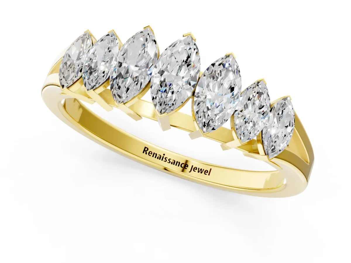 Marquise Diamond Prong-Set Half-Eternity Band Yellow gold
