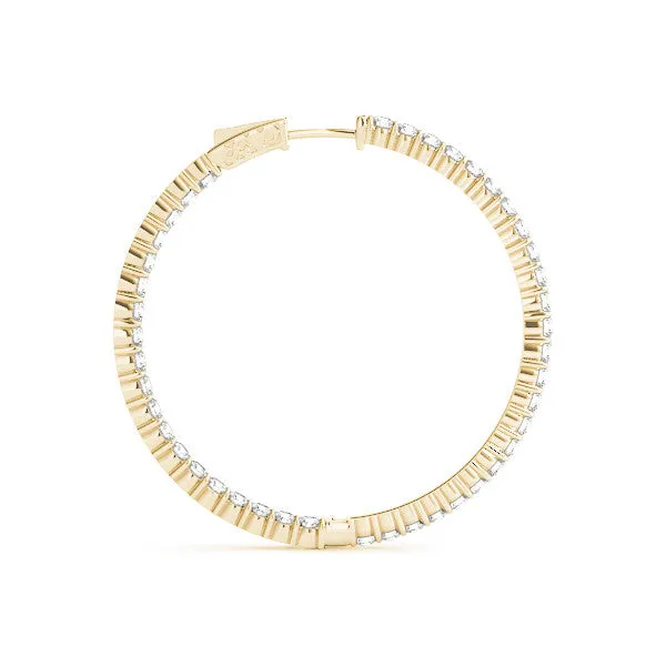 Round Diamond Eternity Hoop Earrings with Pavé Setting and Shared Prong Yellow gold
