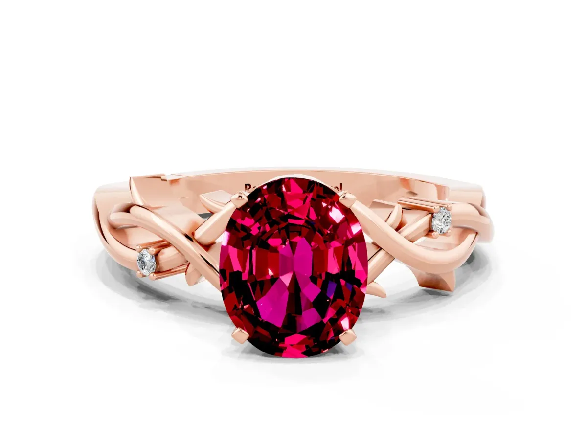 Oval Cut Garnet Solitaire Ring with Twisted Band and Prong Setting Rose gold