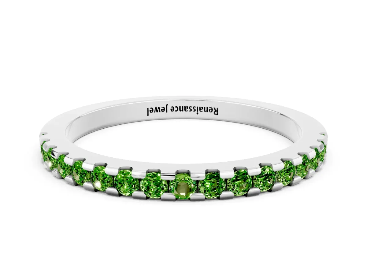 Round Peridot Pavé Set Eternity Band with Micro Prong Setting Silver