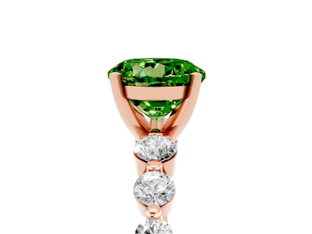 Round Cut Solitaire Peridot Ring with Pave Band and Four-Prong Setting Rose gold