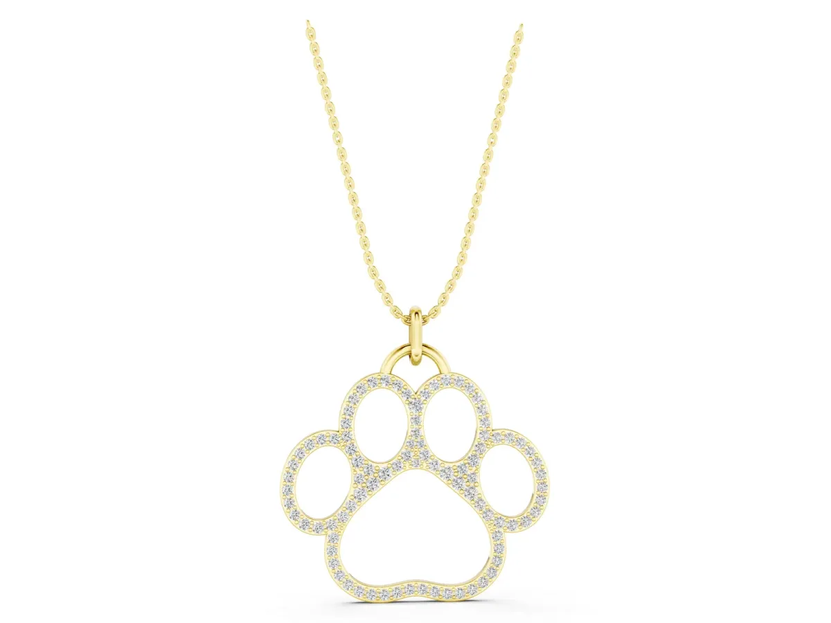 Pavé Round Diamond Paw Pendant Yellow gold