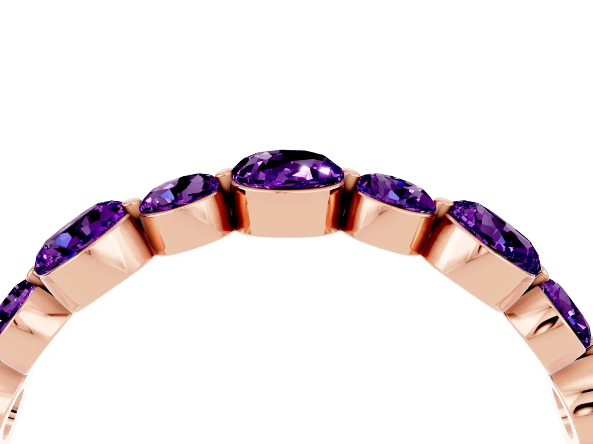 Round Amethyst Scalloped Prong Set Eternity Band Rose gold