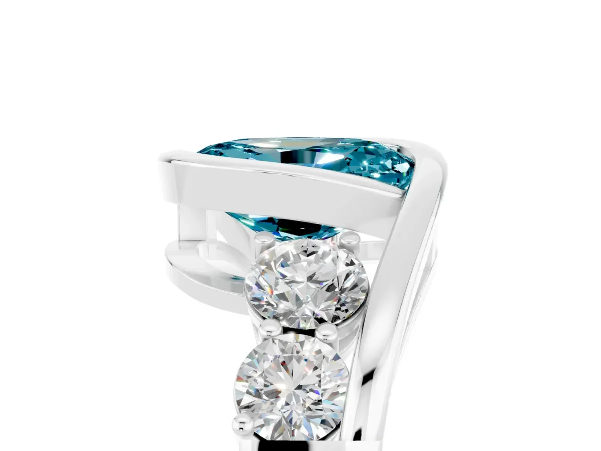 Bezel Set Oval Cut Blue Topaz Bypass Ring with Round Accents Silver