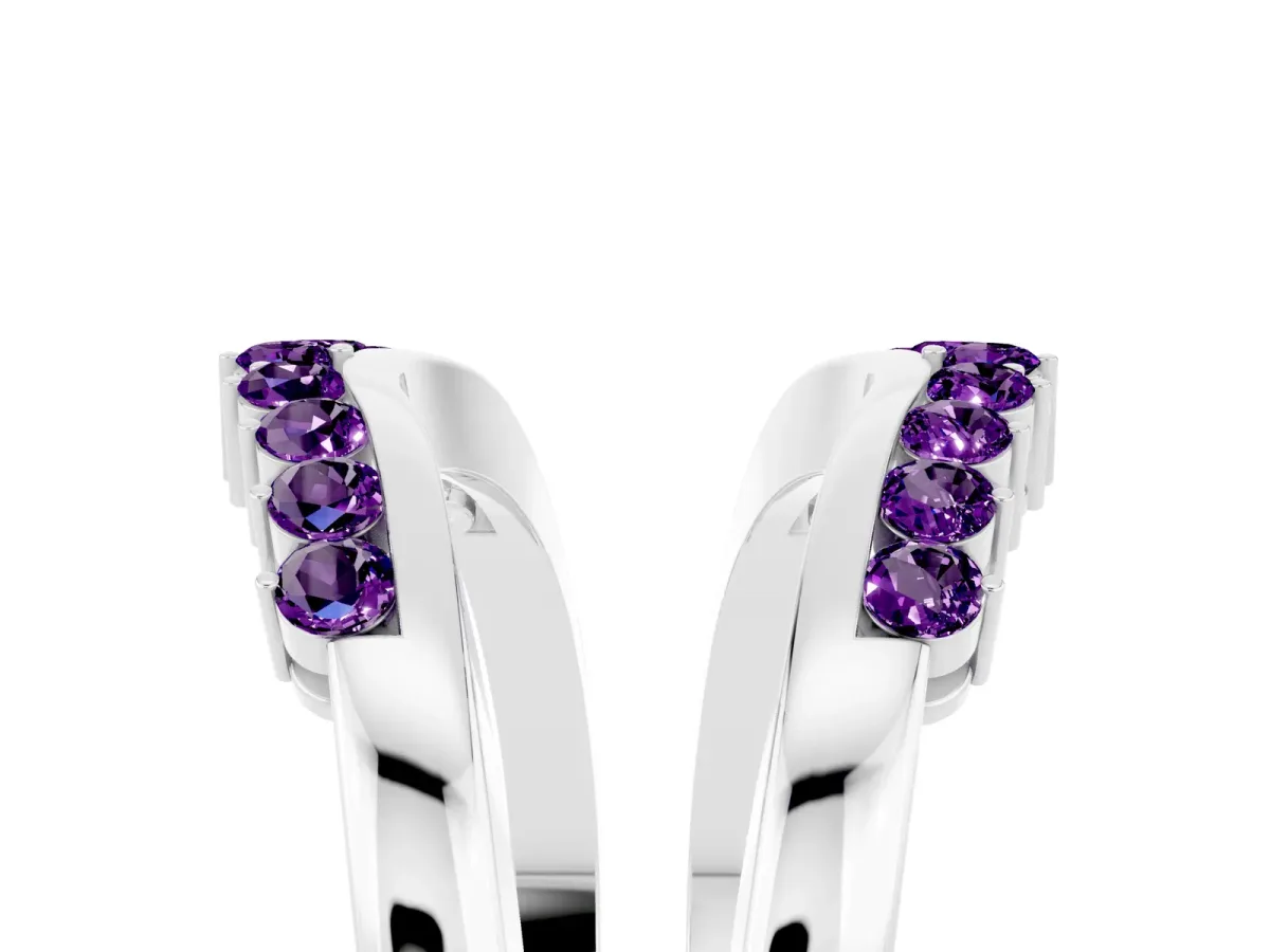 Round Amethyst Chevron Contour Band with Prong Setting Silver