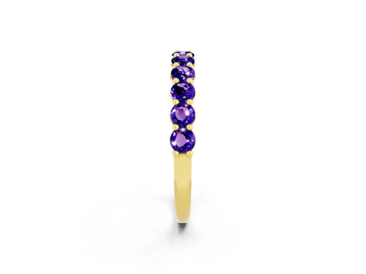 Round Tanzanite Half Eternity Band with Prong Setting Yellow gold