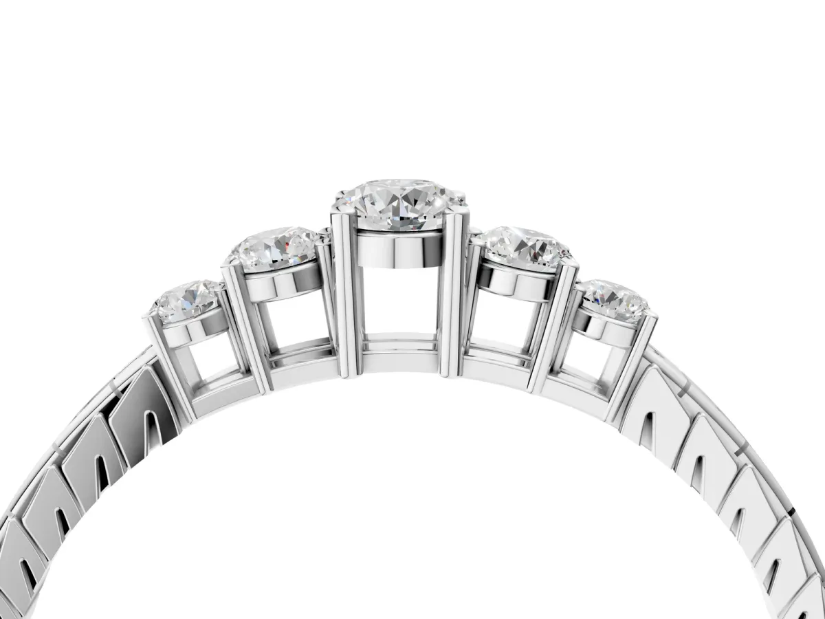 Five-Stone Round Cut Diamond Prong Set Eternity Band Silver