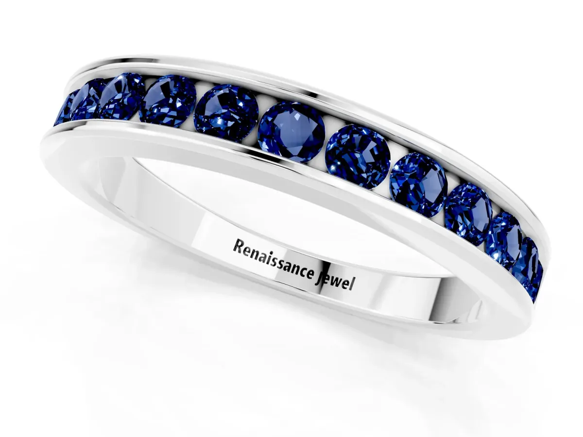 Channel Set Round Blue Sapphire Eternity Band Platinum
